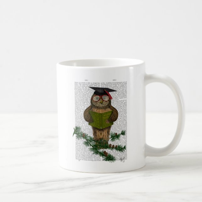 Taza De Café Owl Leyendo en la rama (Derecha)