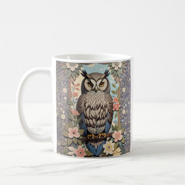 Taza De Café Owl Pastel Floral William Morris Inspirado (Izquierda)