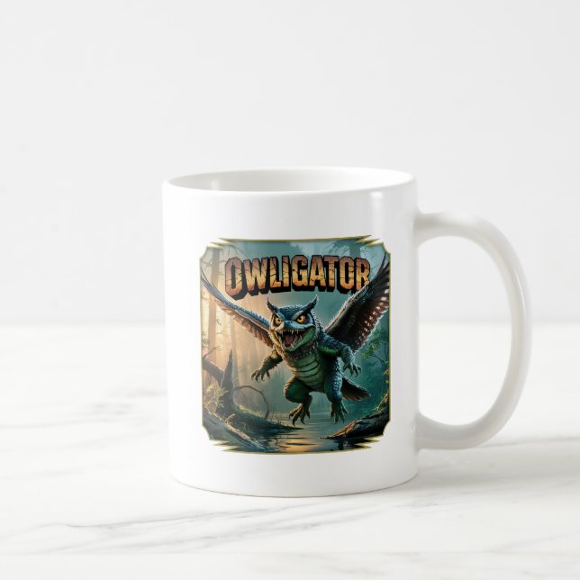 Taza De Café Owligator Illustration – Owl Alligator Funny Scary (Derecha)
