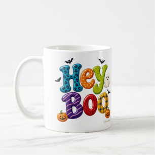 Taza De Café Oye Boo Letras de color azul verdoso, morado y a c