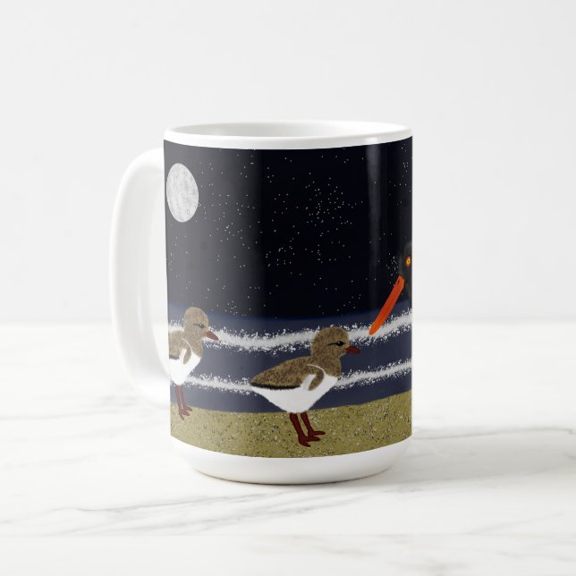 Taza De Café Oystercatcher estadounidense con pollitos de noche (Anverso izquierdo)