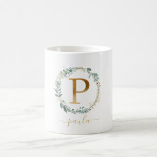 Taza De Café P monograma, corona de hojas específicas del clie