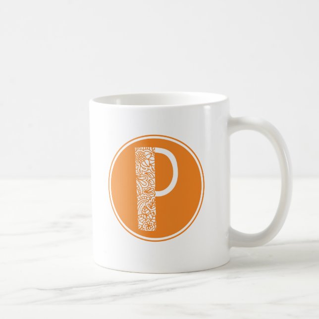 Taza De Café P Monograma Floral Inicial (Derecha)