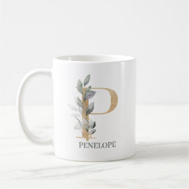 Taza De Café P Monograma Floral Personalizado
