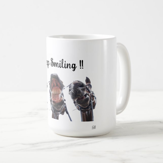 Taza De Café Paarden in de mond gekeken. 3 paarden lachend. (Anverso derecho)