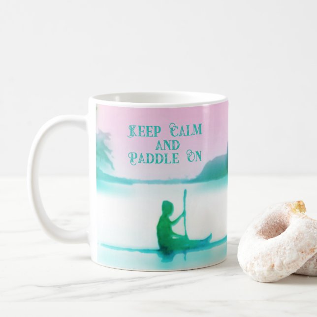 Taza De Café Paddleboarding SUP Acuarela Rosa Azul Costa (Con donut)