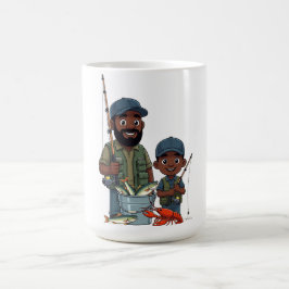 Taza De Café Padre afroamericano e hijo pescando