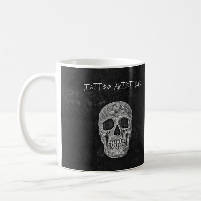 Taza De Café Padre Artista del tatuaje blanco negro cabeza góti (Izquierda)