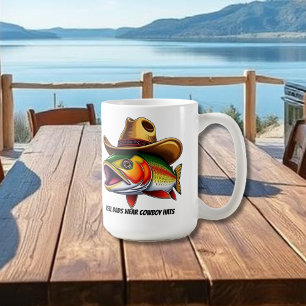 Taza De Café Padres con peces divertidos que usan un Gorra de v