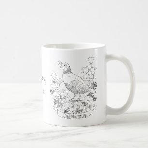 Taza De Café Página de Coloración de Aves y Flores del Estado d