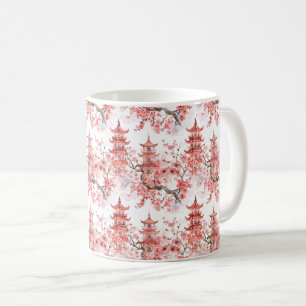 Taza De Café Pagoda asiática vintage arte escénico de flor de r