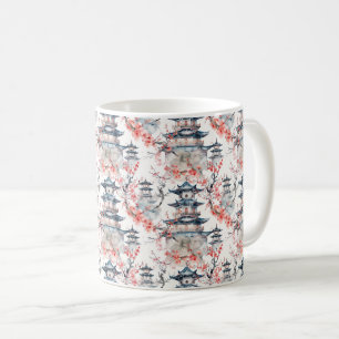 Taza De Café Pagoda china acuarela con flores de cerezo (4)
