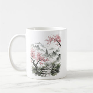 Taza De Café Pagoda de flor de cerezo japonesa acuarela