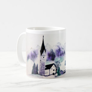 Taza De Café Paisaje acuático de la iglesia de invierno serena