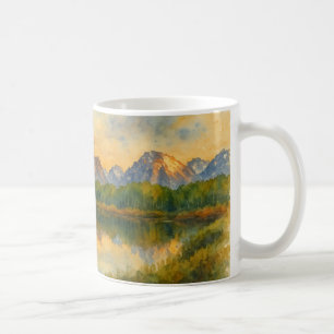 Taza De Café Paisaje acuático de la reflexión de la montaña dor