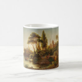 Taza De Café Paisaje asiático a la luz de la noche (arte de la 