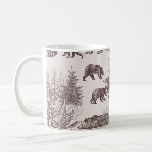 Taza De Café Paisaje con osos, costillas, árboles de invierno y