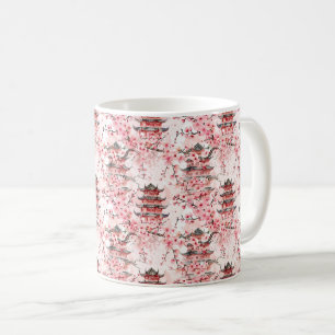 Taza De Café Paisaje de flor de cerezo de pagoda china pastel