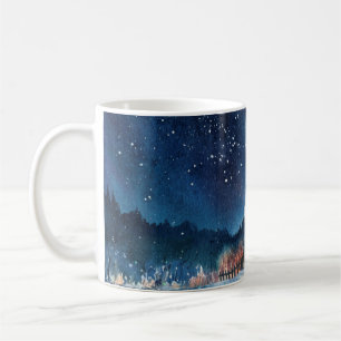 Taza De Café Paisaje de invierno de acuarela dibujado a mano