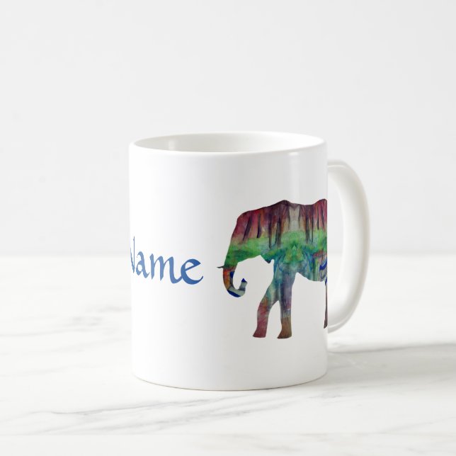 Taza De Café Paisaje de la acuarela del elefante (Anverso derecho)