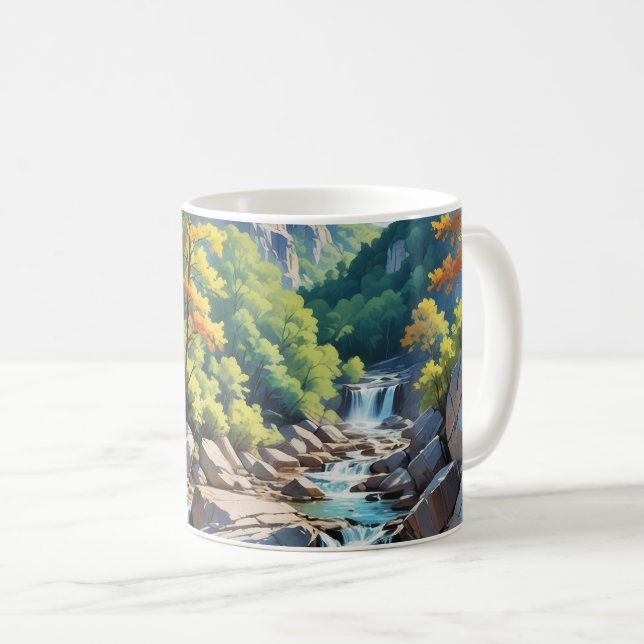 Taza De Café Paisaje de la cascada de Serene Mountain (Anverso derecho)
