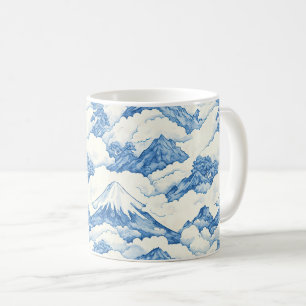 Taza De Café Paisaje de montaña nevada de acuarela azul suave