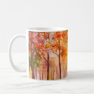 Taza De Café Paisaje de pintura al óleo - colorido bosque otoña