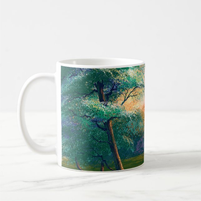 Taza De Café Paisaje de pintura de arte digital, río en la prim (Izquierda)