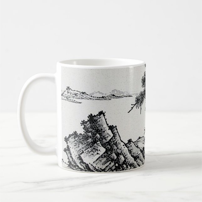 Taza De Café Paisaje de pluma y tinta china con pinos (Izquierda)