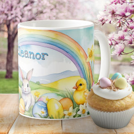 Taza De Café Paisaje de primavera Huevos Conejo Arcoiris