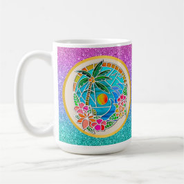 Taza De Café Paisaje de verano de las palmeras acuáticas y oceá
