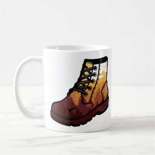 Taza De Café Paisaje de zapatos de excursión retro - atardecer 