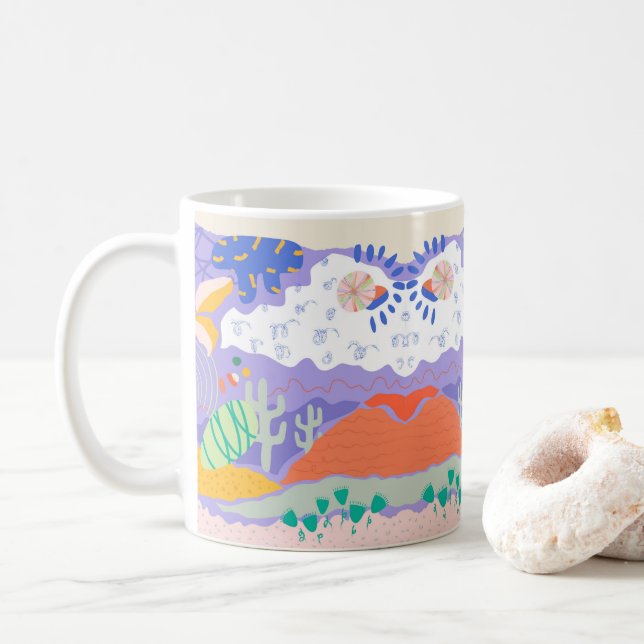 Taza De Café Paisaje del desierto Abstract Mug - Vibrante (Con donut)