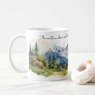 Taza De Café Paisaje del valle de las montañas acuarelas con ci