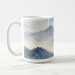 Taza De Café Paisaje en acuarela de Montaña Brumosa