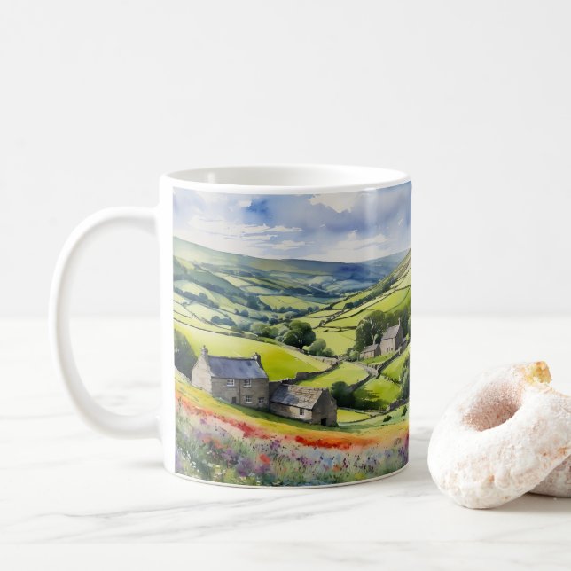 Taza De Café Paisaje en Yorkshire Meadowsong (Con donut)