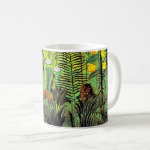 Taza De Café Paisaje exótico con león y leona,