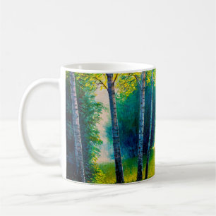 Taza De Café Paisaje forestal de pintura petrolera, hermosa vía