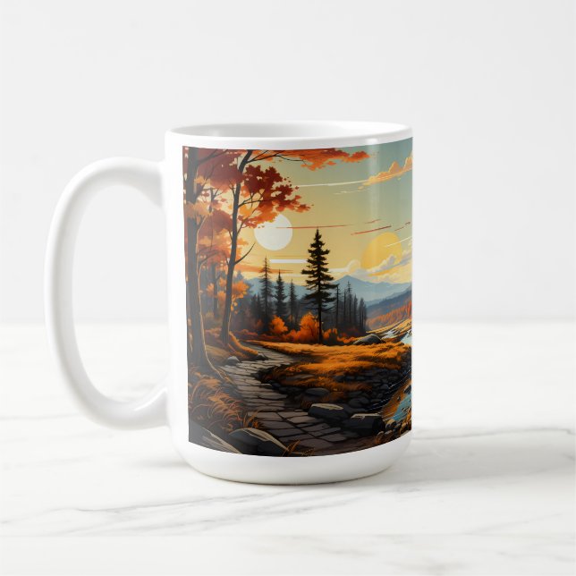 Taza De Café Paisaje Forestal En La Temporada De Otoño (Izquierda)
