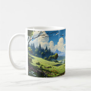 Taza De Café Paisaje Forestal En La Temporada De Primavera