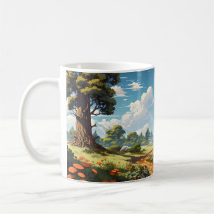 Taza De Café Paisaje forestal en temporada de verano
