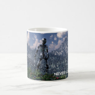 Taza De Café paisaje futurista con robots. Nunca Mires Atrás