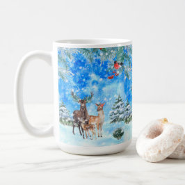 Taza De Café Paisaje Invernal de Ciervo y Petirrojo