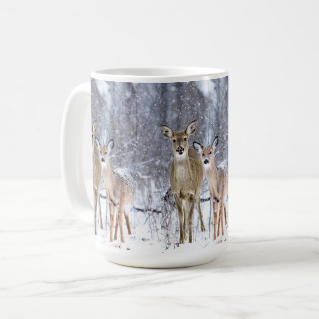 Taza De Café Paisaje Invernal Navideño con Venados de Cola Blan (Anverso izquierdo)
