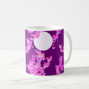 Taza De Café Paisaje lunar con mariposas - orquídea, amatista
