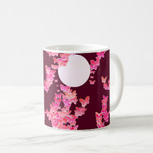 Taza De Café Paisaje lunar con mariposas - rosa, borgoñona