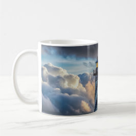 Taza De Café Paisaje marino de faro dramático con olas tormento