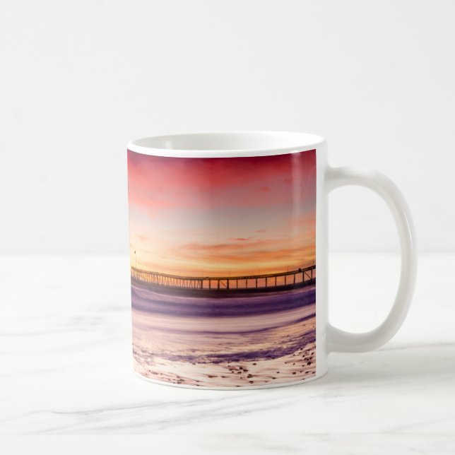 Taza De Café Paisaje marino y muelle al atardecer, CA (Derecha)