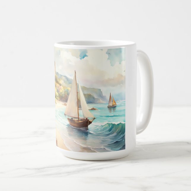 Taza De Café Paisaje marítimo y velero (Anverso derecho)