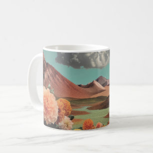 Taza De Café Paisaje montañoso floral surrealista con nubes dra